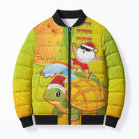 Hawaiian Mango Mele Kalikimaka Bomber Puffer Jacket Santa Claus Surfing with Turtle Mango Christmas LT03 Unisex Multicolor - Polynesian Pride