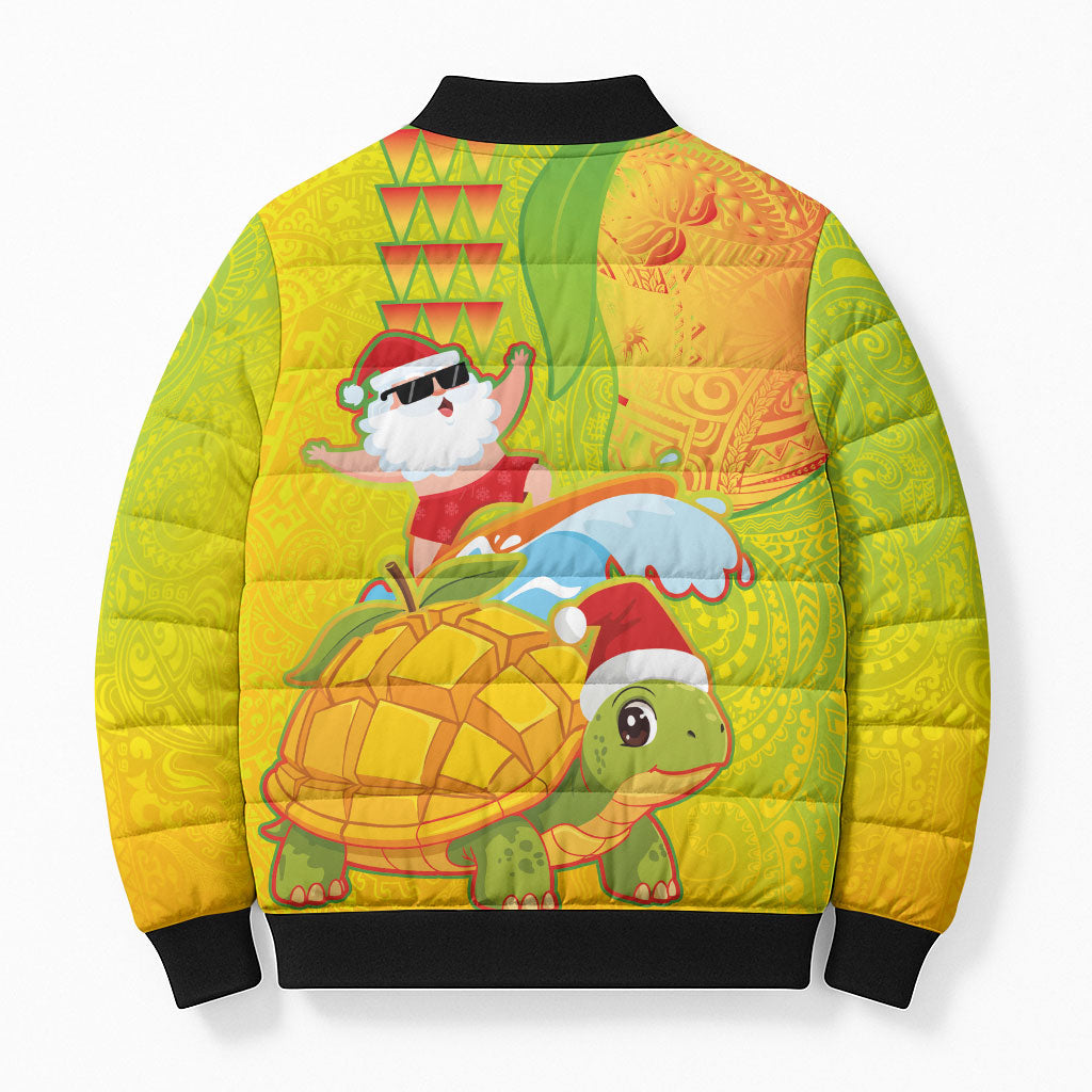 Hawaiian Mango Mele Kalikimaka Bomber Puffer Jacket Santa Claus Surfing with Turtle Mango Christmas LT03 - Polynesian Pride