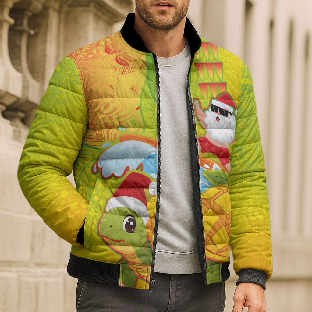 Hawaiian Mango Mele Kalikimaka Bomber Puffer Jacket Santa Claus Surfing with Turtle Mango Christmas LT03 - Polynesian Pride