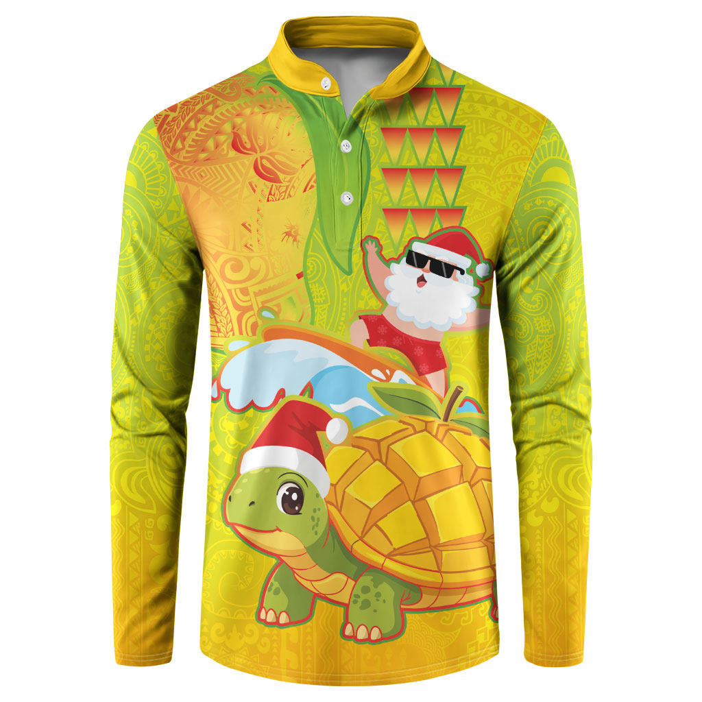 Hawaiian Mango Mele Kalikimaka Button Sweatshirt Santa Claus Surfing with Turtle Mango Christmas LT03 Multicolor - Polynesian Pride