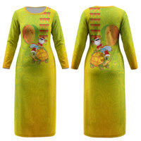 Hawaiian Mango Mele Kalikimaka Couples Matching Long Sleeve Bodycon Dress and Hawaiian Shirt Santa Claus Surfing with Turtle Mango Christmas LT03 - Polynesian Pride