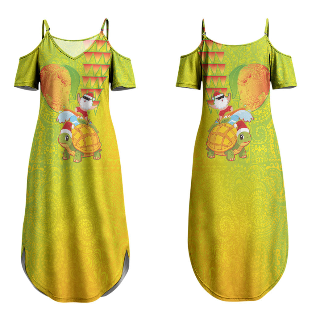 Hawaiian Mango Mele Kalikimaka Couples Matching Summer Maxi Dress and Hawaiian Shirt Santa Claus Surfing with Turtle Mango Christmas LT03 - Polynesian Pride