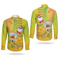 Hawaiian Mango Mele Kalikimaka Couples Matching Summer Maxi Dress and Long Sleeve Button Shirt Santa Claus Surfing with Turtle Mango Christmas LT03 - Polynesian Pride