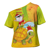 Hawaiian Mango Mele Kalikimaka Cross Shoulder Shirt Santa Claus Surfing with Turtle Mango Christmas LT03 - Polynesian Pride