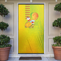 Hawaiian Mango Mele Kalikimaka Door Cover Santa Claus Surfing with Turtle Mango Christmas LT03 Multicolor - Polynesian Pride
