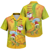 Hawaiian Mango Mele Kalikimaka Family Matching Off The Shoulder Long Sleeve Dress and Hawaiian Shirt Santa Claus Surfing with Turtle Mango Christmas LT03 Son's Shirt Multicolor - Polynesian Pride