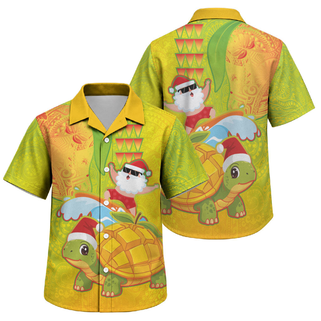 Hawaiian Mango Mele Kalikimaka Family Matching Short Sleeve Bodycon Dress and Hawaiian Shirt Santa Claus Surfing with Turtle Mango Christmas LT03 Son's Shirt Multicolor - Polynesian Pride