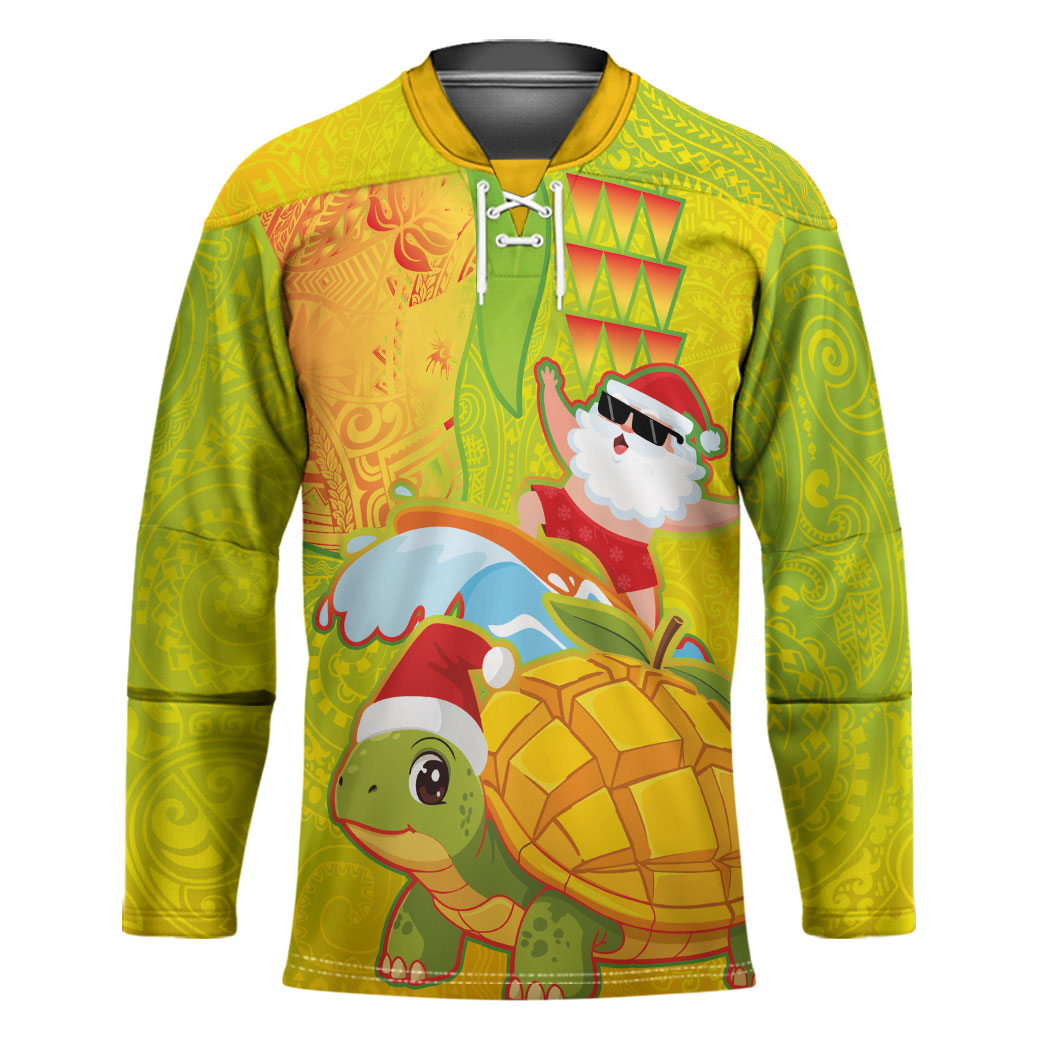 Hawaiian Mango Mele Kalikimaka Hockey Jersey Santa Claus Surfing with Turtle Mango Christmas LT03 Unisex Multicolor - Polynesian Pride