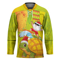 Hawaiian Mango Mele Kalikimaka Hockey Jersey Santa Claus Surfing with Turtle Mango Christmas LT03 Unisex Multicolor - Polynesian Pride