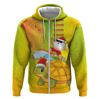 Hawaiian Mango Mele Kalikimaka Hoodie Santa Claus Surfing with Turtle Mango Christmas LT03 Zip Hoodie Multicolor - Polynesian Pride