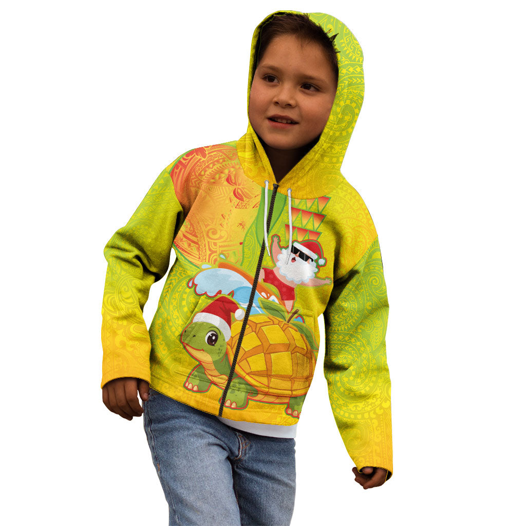 Hawaiian Mango Mele Kalikimaka Kid Hoodie Santa Claus Surfing with Turtle Mango Christmas LT03 - Polynesian Pride