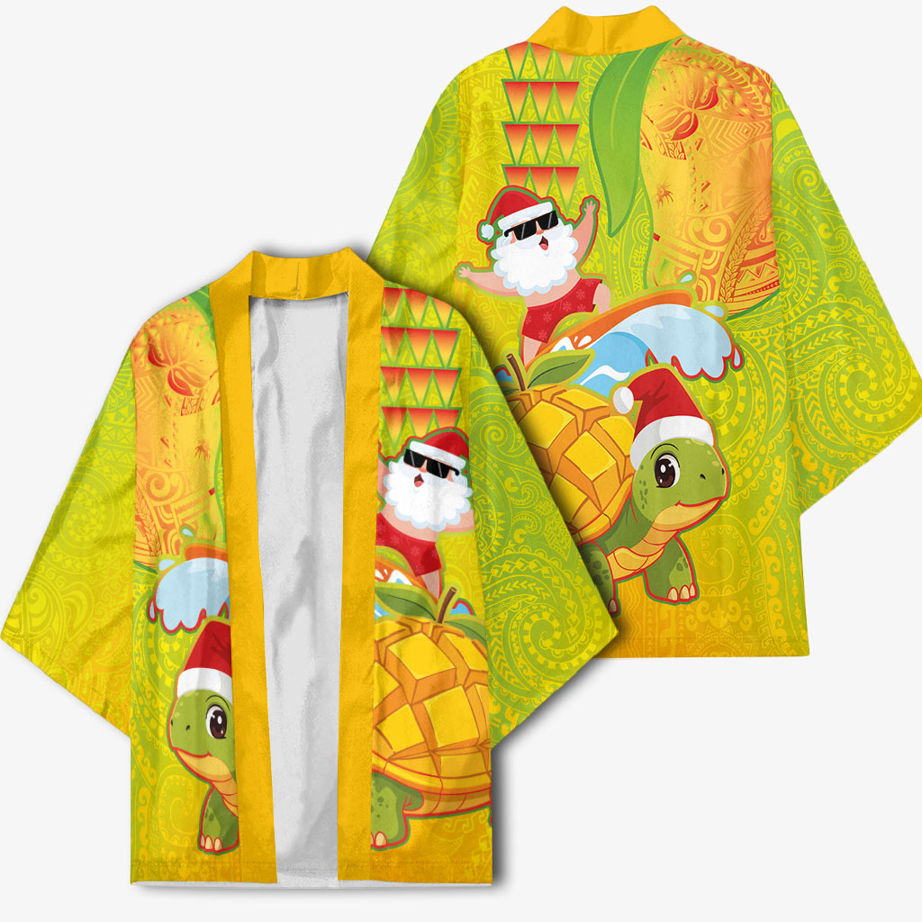 Hawaiian Mango Mele Kalikimaka Kimono Santa Claus Surfing with Turtle Mango Christmas LT03 - Polynesian Pride