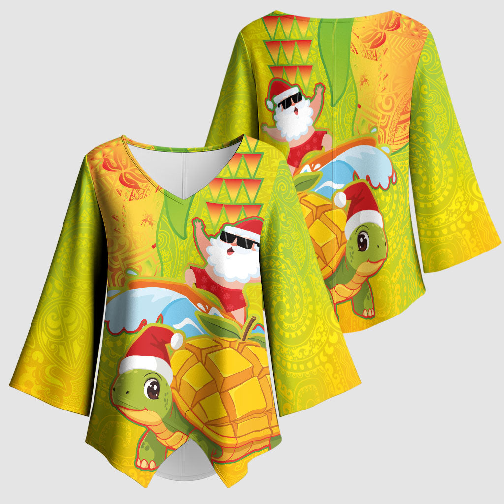Hawaiian Mango Mele Kalikimaka Kimono Sleeve Blouse Santa Claus Surfing with Turtle Mango Christmas LT03 - Polynesian Pride