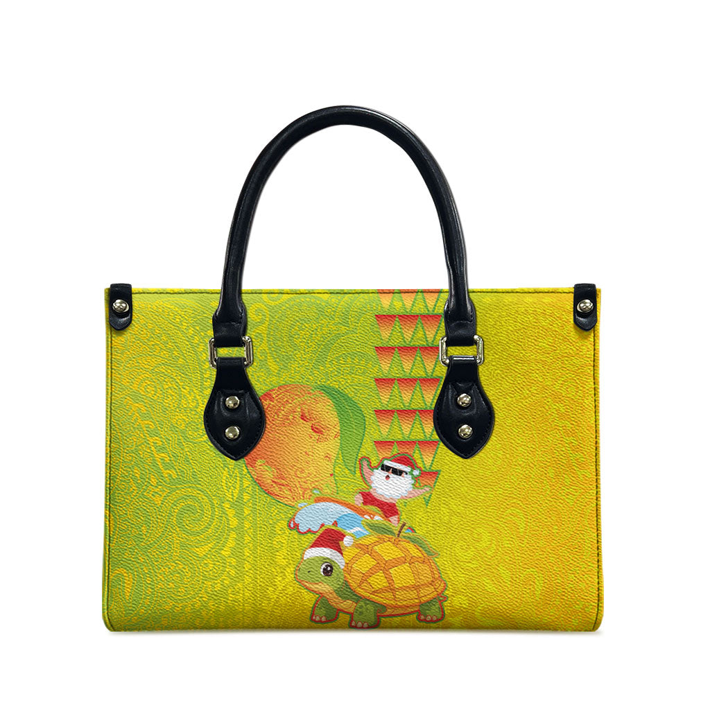 Hawaiian Mango Mele Kalikimaka Leather Bag Santa Claus Surfing with Turtle Mango Christmas LT03 - Polynesian Pride