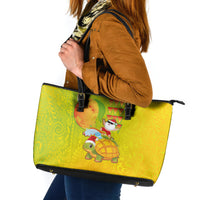 Hawaiian Mango Mele Kalikimaka Leather Tote Bag Santa Claus Surfing with Turtle Mango Christmas LT03 Multicolor - Polynesian Pride