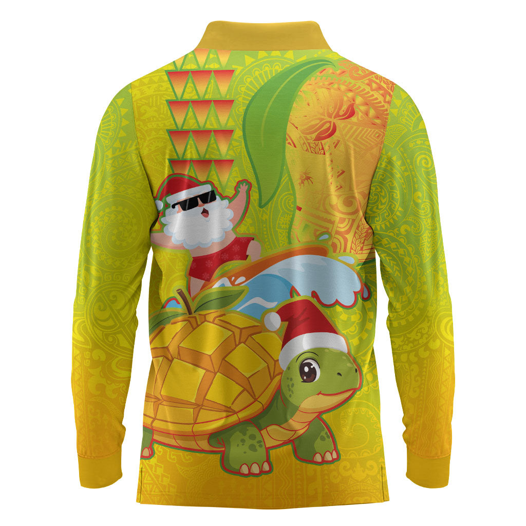 Hawaiian Mango Mele Kalikimaka Long Sleeve Polo Shirt Santa Claus Surfing with Turtle Mango Christmas LT03 - Polynesian Pride