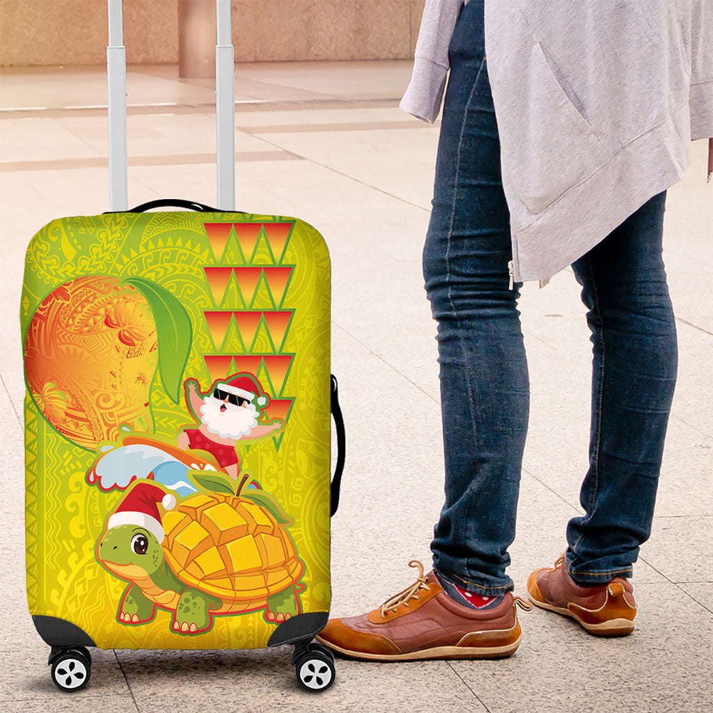 Hawaiian Mango Mele Kalikimaka Luggage Cover Santa Claus Surfing with Turtle Mango Christmas LT03 Multicolor - Polynesian Pride