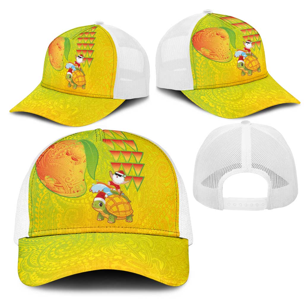 Hawaiian Mango Mele Kalikimaka Mesh Trucker Cap Santa Claus Surfing with Mango Christmas Turtle LT03 - Polynesian Pride