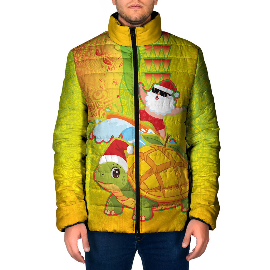 Hawaiian Mango Mele Kalikimaka Padded Jacket Santa Claus Surfing with Turtle Mango Christmas LT03 Men Multicolor - Polynesian Pride