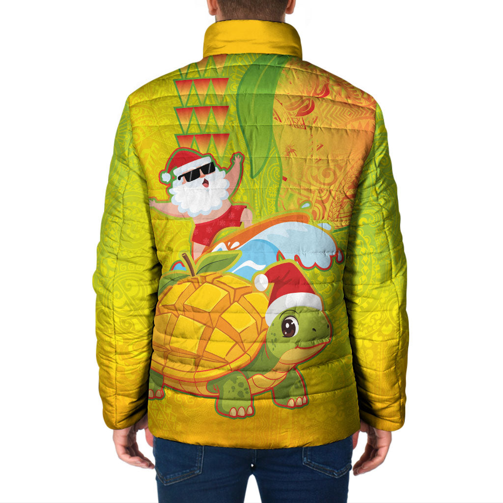 Hawaiian Mango Mele Kalikimaka Padded Jacket Santa Claus Surfing with Turtle Mango Christmas LT03 - Polynesian Pride