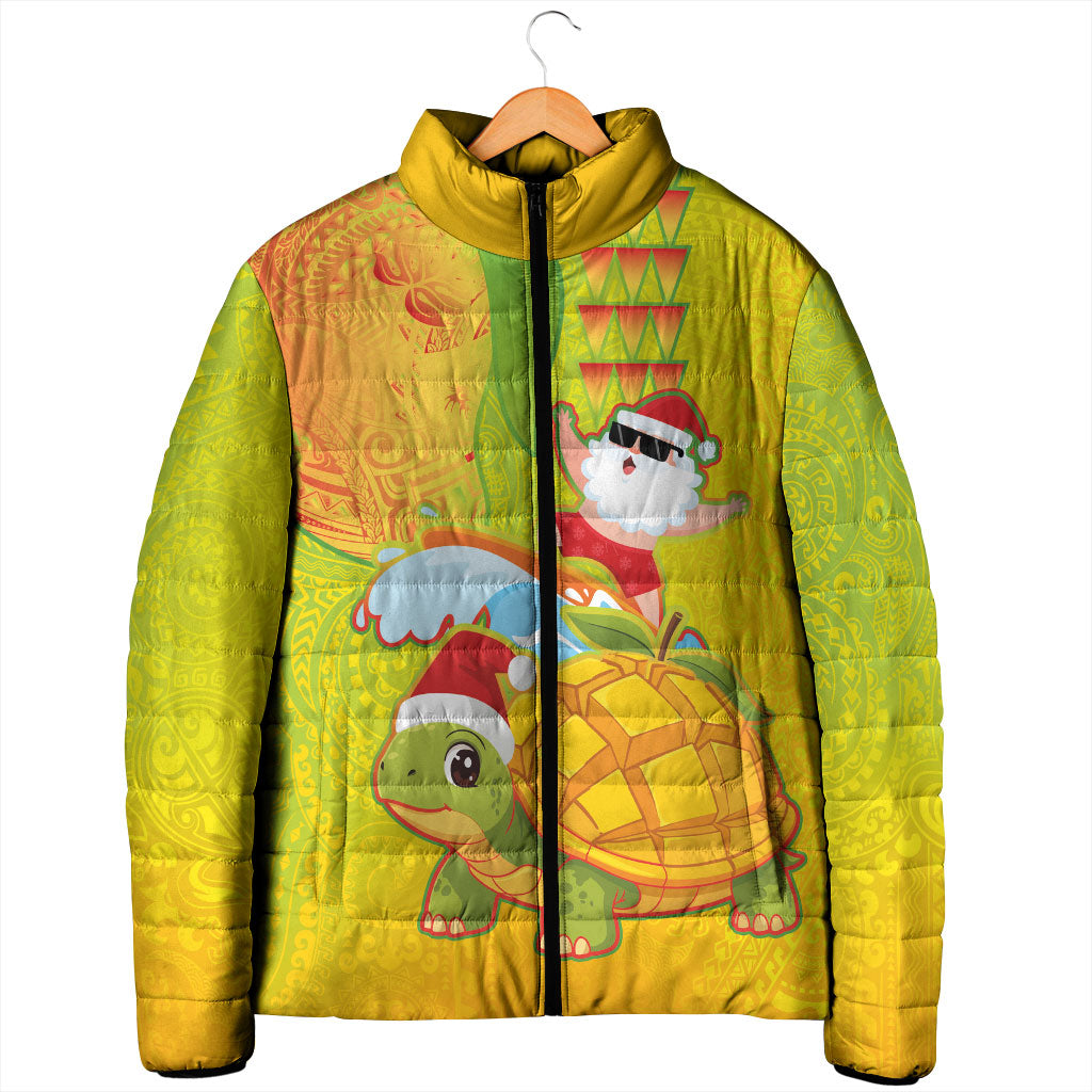 Hawaiian Mango Mele Kalikimaka Padded Jacket Santa Claus Surfing with Turtle Mango Christmas LT03 - Polynesian Pride