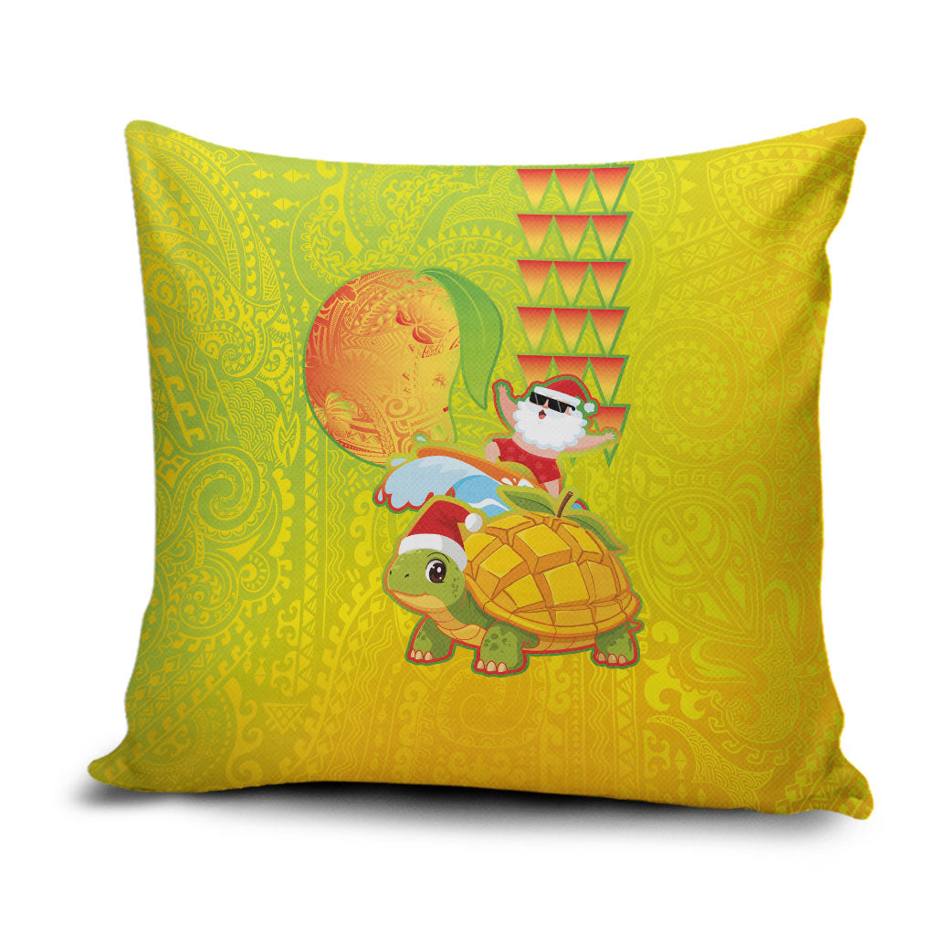 Hawaiian Mango Mele Kalikimaka Pillow Cover Santa Claus Surfing with Turtle Mango Christmas LT03 Multicolor - Polynesian Pride