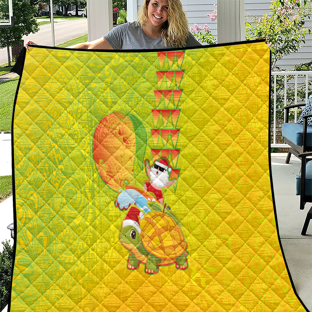 Hawaiian Mango Mele Kalikimaka Quilt Santa Claus Surfing with Turtle Mango Christmas LT03 Multicolor - Polynesian Pride