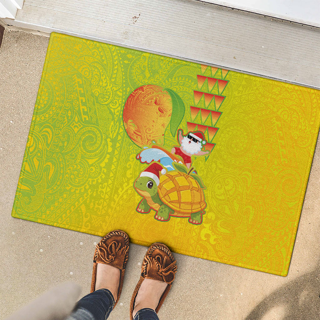 Hawaiian Mango Mele Kalikimaka Rubber Doormat Santa Claus Surfing with Turtle Mango Christmas LT03 - Polynesian Pride