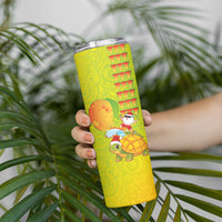 Hawaiian Mango Mele Kalikimaka Skinny Tumbler Santa Claus Surfing with Turtle Mango Christmas LT03 - Polynesian Pride