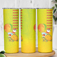 Hawaiian Mango Mele Kalikimaka Skinny Tumbler Santa Claus Surfing with Turtle Mango Christmas LT03 - Polynesian Pride