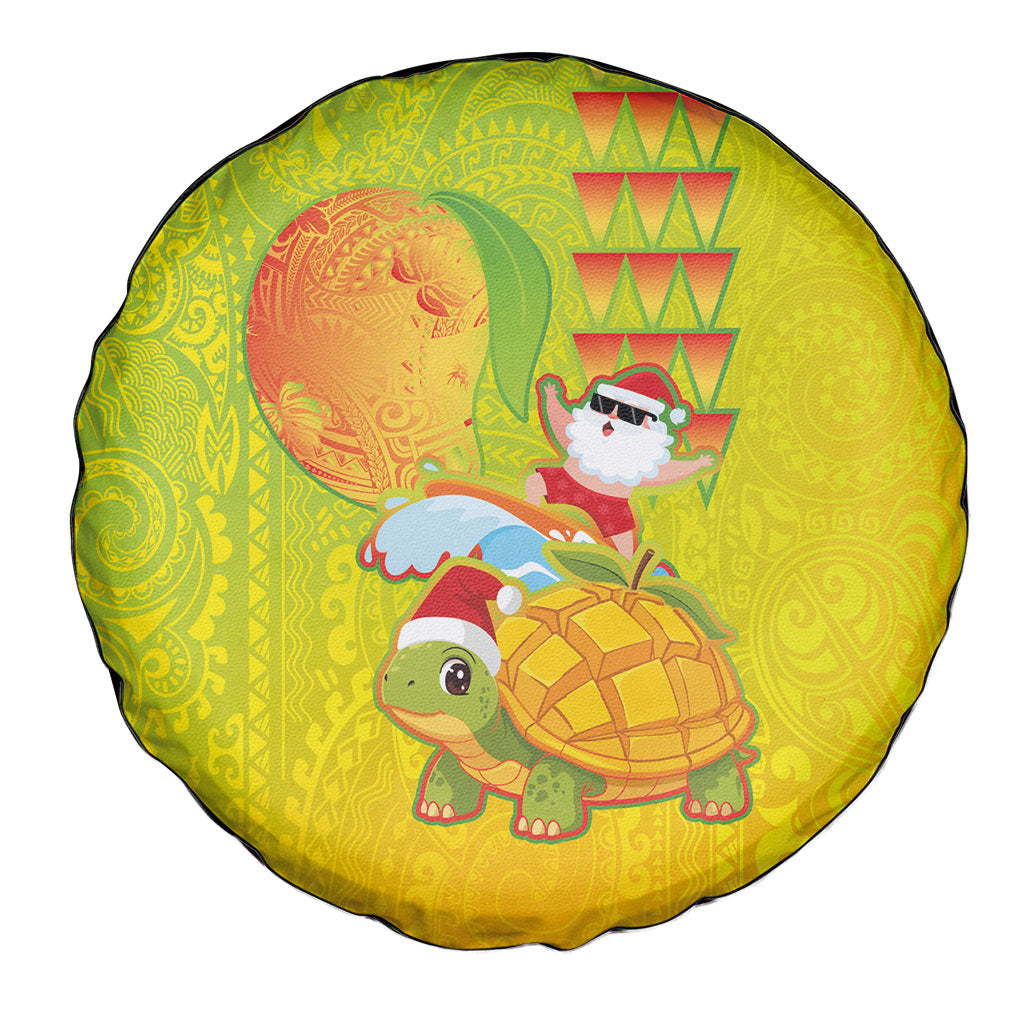 Hawaiian Mango Mele Kalikimaka Spare Tire Cover Santa Claus Surfing with Turtle Mango Christmas LT03 - Polynesian Pride