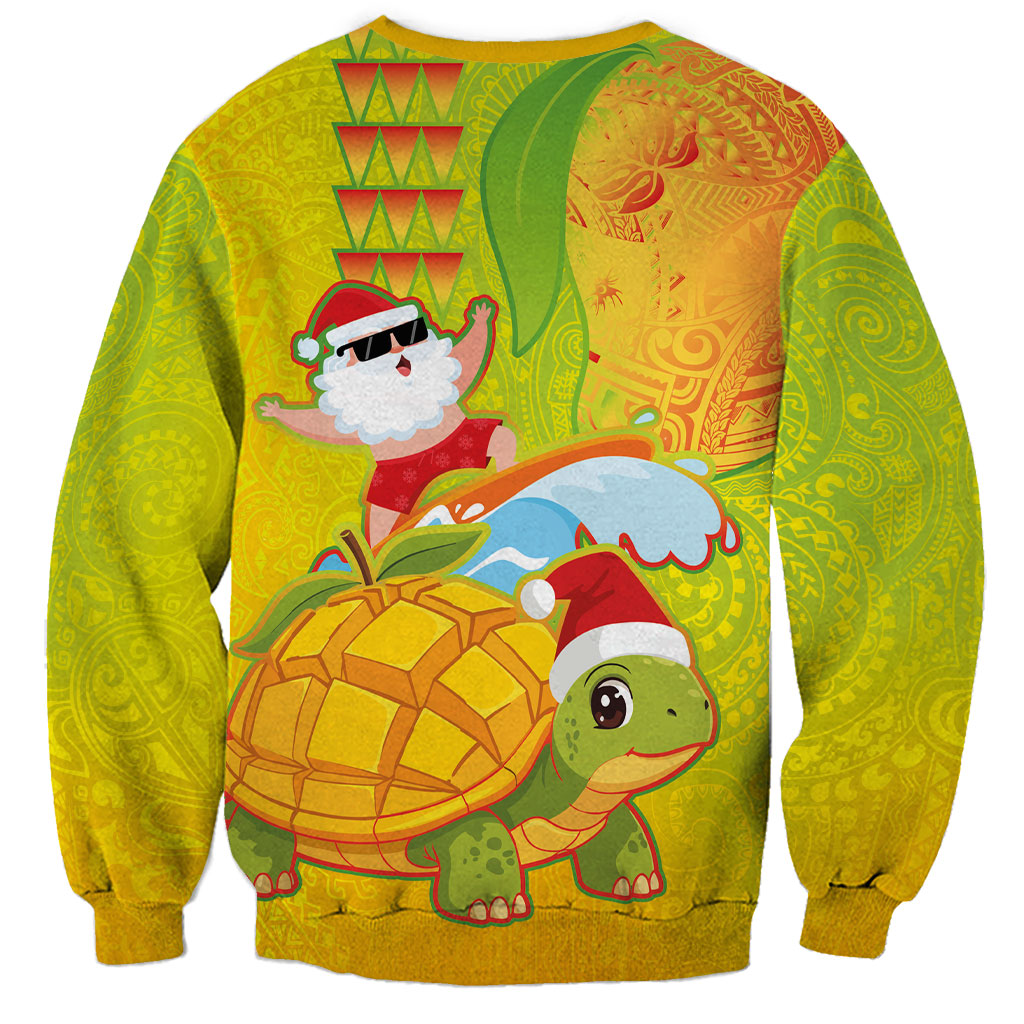 Hawaiian Mango Mele Kalikimaka Sweatshirt Santa Claus Surfing with Turtle Mango Christmas LT03 - Polynesian Pride