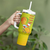 Hawaiian Mango Mele Kalikimaka Tumbler With Handle Santa Claus Surfing with Turtle Mango Christmas LT03 - Polynesian Pride