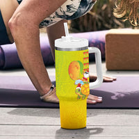 Hawaiian Mango Mele Kalikimaka Tumbler With Handle Santa Claus Surfing with Turtle Mango Christmas LT03 - Polynesian Pride