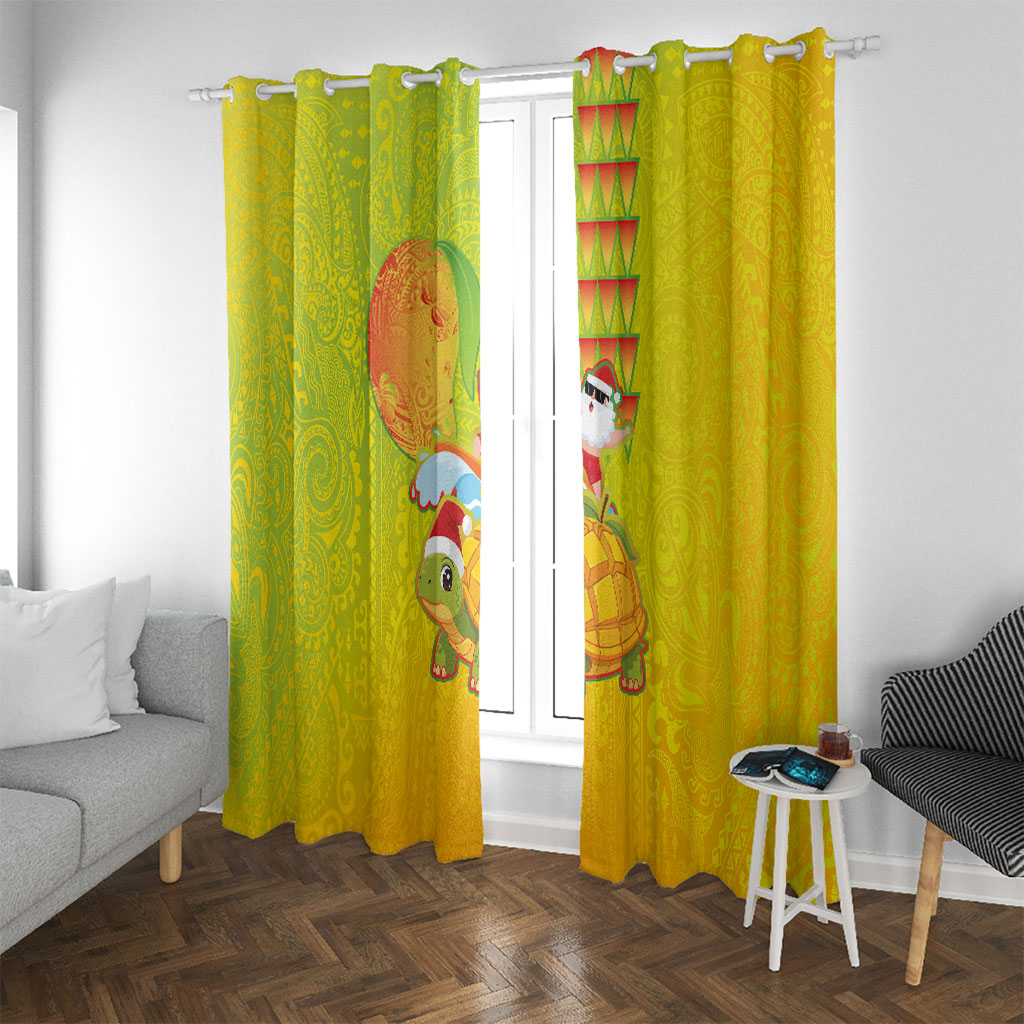 Hawaiian Mango Mele Kalikimaka Window Curtain Santa Claus Surfing with Turtle Mango Christmas LT03 With Grommets Multicolor - Polynesian Pride