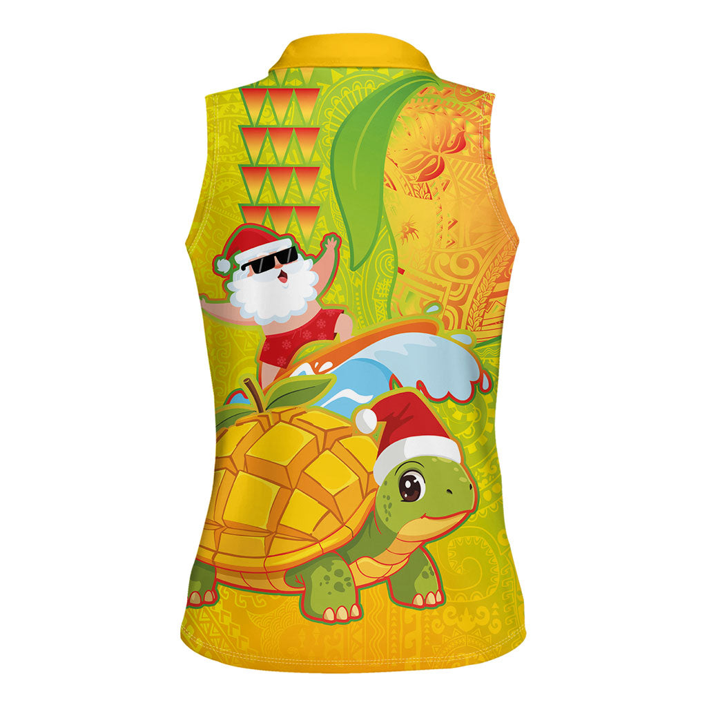 Hawaiian Mango Mele Kalikimaka Women Sleeveless Polo Shirt Santa Claus Surfing with Turtle Mango Christmas LT03 - Polynesian Pride
