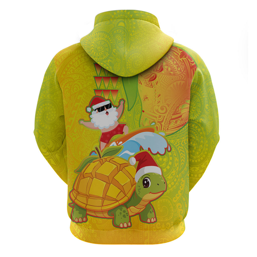 Hawaiian Mango Mele Kalikimaka Zip Hoodie Santa Claus Surfing with Turtle Mango Christmas LT03 - Polynesian Pride