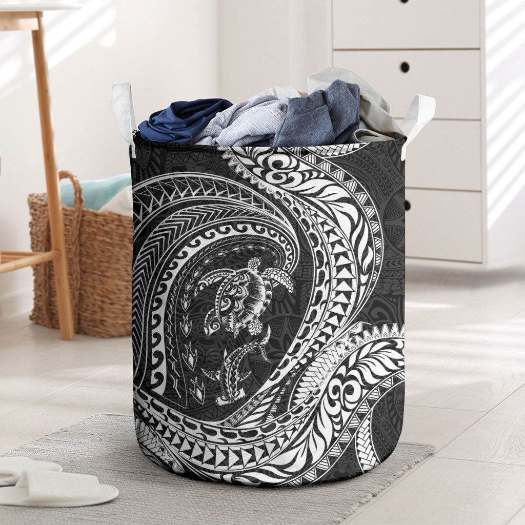 Hawaiian Turtle and Shark Laundry Basket Kakau Tribal with Polynesian Pattern Black Color LT03 Black - Polynesian Pride
