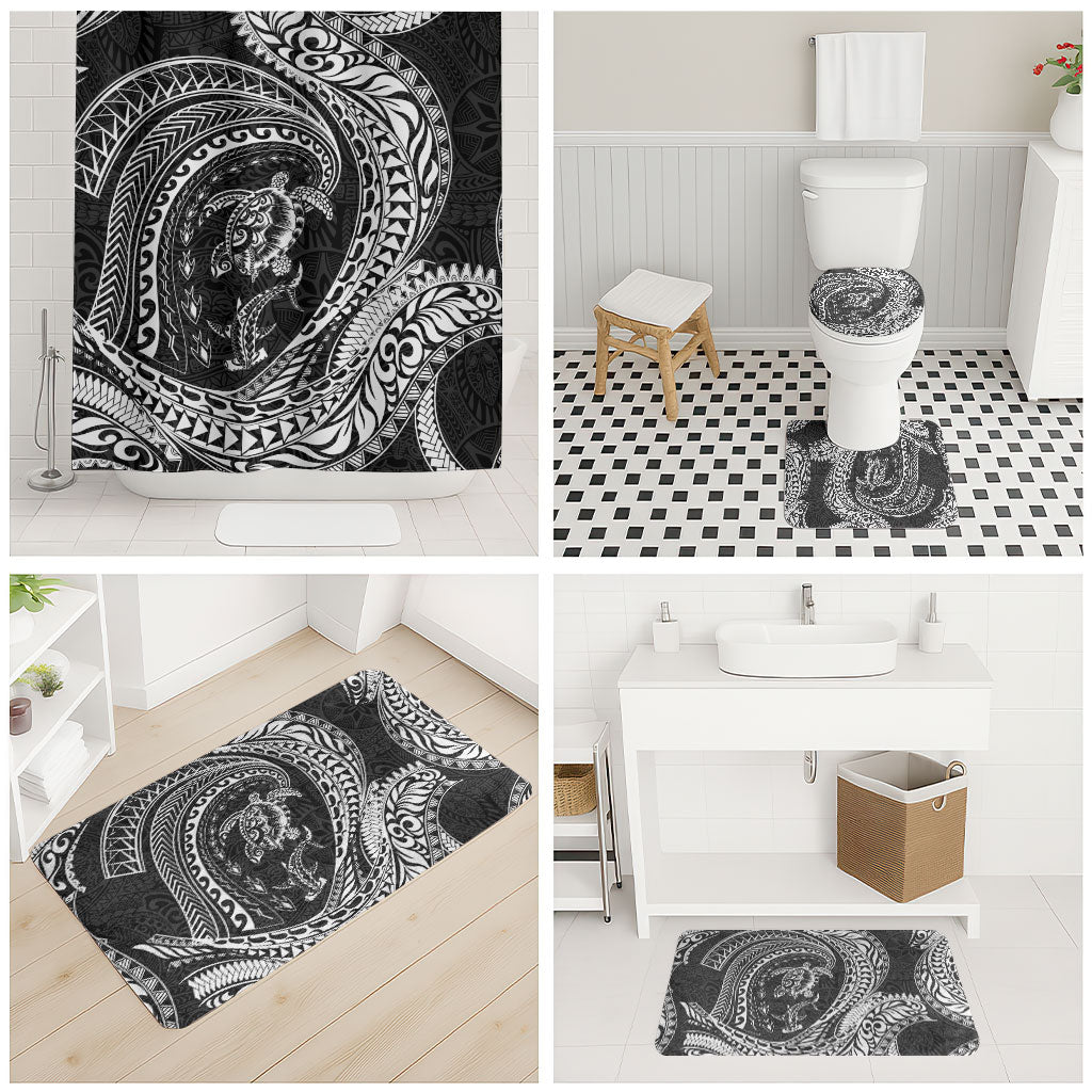 Hawaiian Turtle and Shark Bathroom Set Kakau Tribal with Polynesian Pattern Black Color LT03 - Polynesian Pride