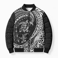 Hawaiian Turtle and Shark Bomber Puffer Jacket Kakau Tribal with Polynesian Pattern Black Color LT03 Unisex Black - Polynesian Pride