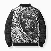 Hawaiian Turtle and Shark Bomber Puffer Jacket Kakau Tribal with Polynesian Pattern Black Color LT03 - Polynesian Pride