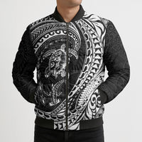 Hawaiian Turtle and Shark Bomber Puffer Jacket Kakau Tribal with Polynesian Pattern Black Color LT03 - Polynesian Pride