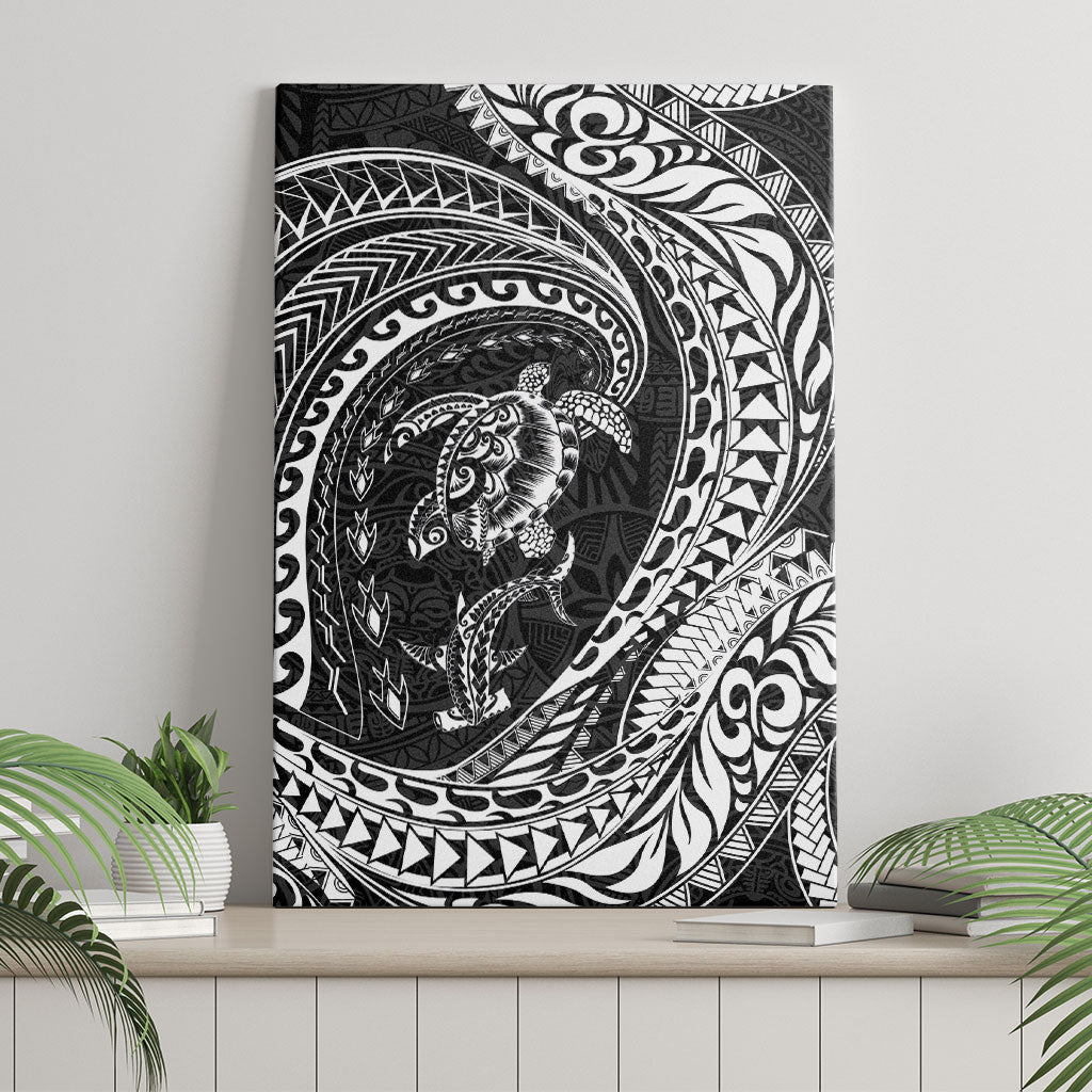 Hawaiian Turtle and Shark Canvas Wall Art Kakau Tribal with Polynesian Pattern Black Color LT03 - Polynesian Pride