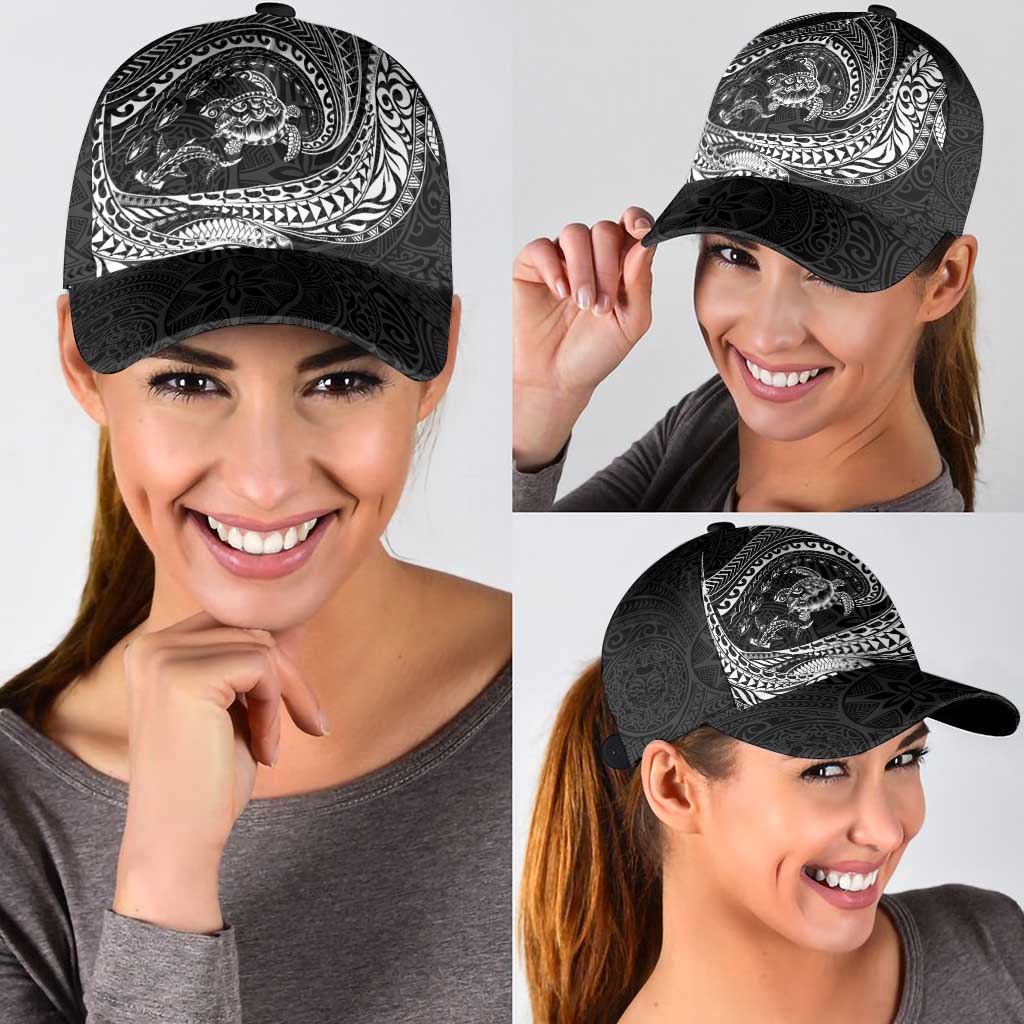 Hawaiian Turtle and Shark Classic Cap Kakau Tribal with Polynesian Pattern Black Color LT03 - Polynesian Pride