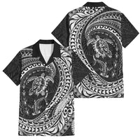 Hawaiian Turtle and Shark Family Matching Off Shoulder Maxi Dress and Hawaiian Shirt Kakau Tribal with Polynesian Pattern Black Color LT03 Dad's Shirt - Short Sleeve Black - Polynesian Pride