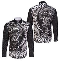 Hawaiian Turtle and Shark Family Matching Off Shoulder Short Dress and Hawaiian Shirt Kakau Tribal with Polynesian Pattern Black Color LT03 Dad's Shirt - Long Sleeve Black - Polynesian Pride