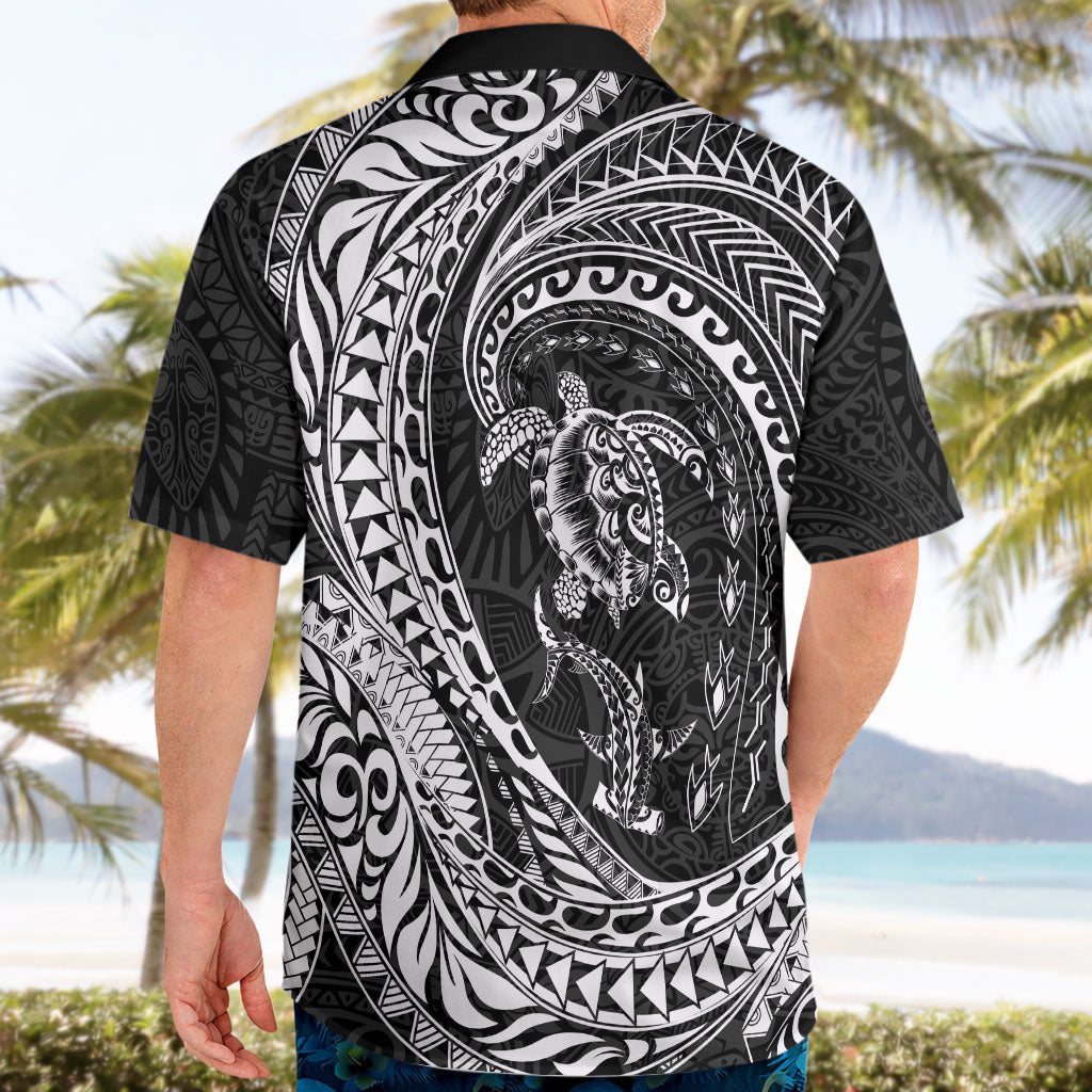 Hawaiian Turtle and Shark Hawaiian Shirt Kakau Tribal with Polynesian Pattern Black Color LT03 - Polynesian Pride