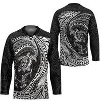 Hawaiian Turtle and Shark Hockey Jersey Kakau Tribal with Polynesian Pattern Black Color LT03 - Polynesian Pride