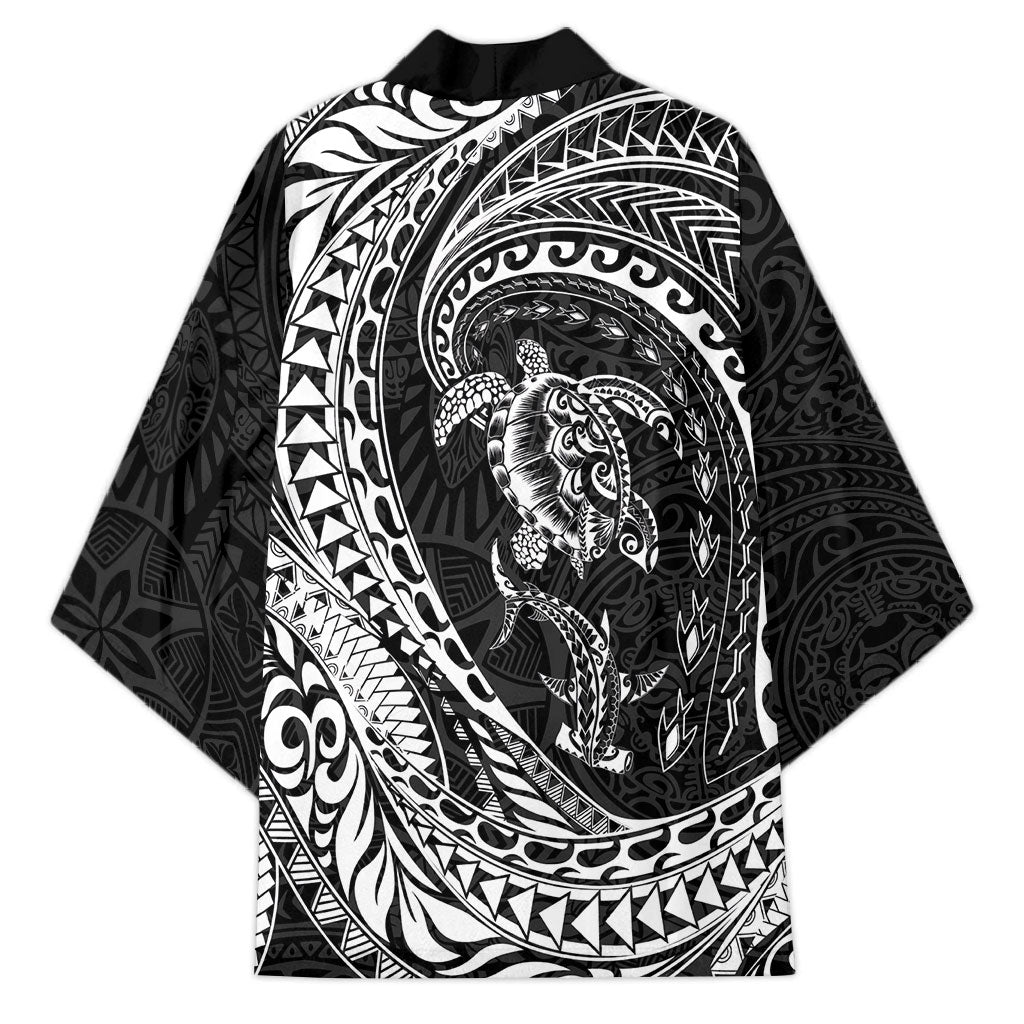 Hawaiian Turtle and Shark Kimono Kakau Tribal with Polynesian Pattern Black Color LT03 - Polynesian Pride