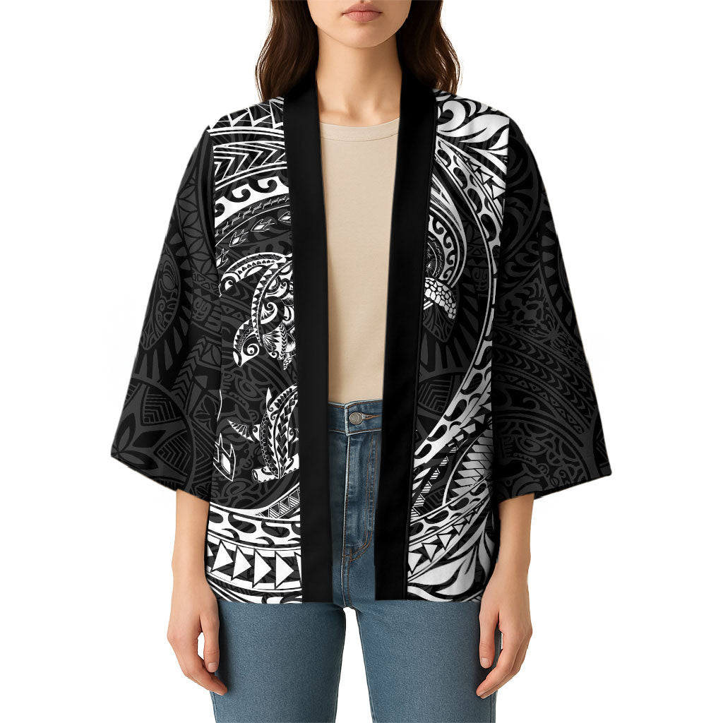 Hawaiian Turtle and Shark Kimono Kakau Tribal with Polynesian Pattern Black Color LT03 - Polynesian Pride